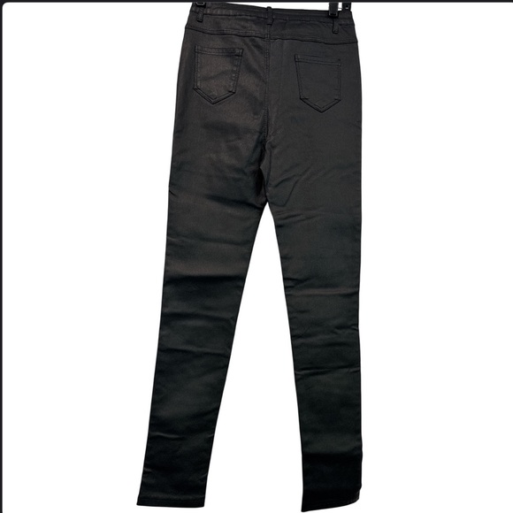 🔵 NWT Apperloth Womens Black Coated High Rise Skinny Ankle Pants Size Medium - Picture 2 of 10